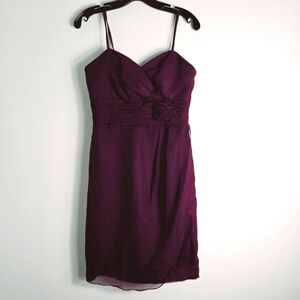 Da Vinci Straps Midi Ruched Flower Detail Purple Dress